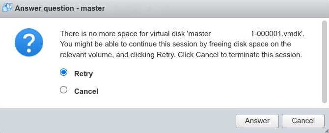 There is no more space for virtual disk